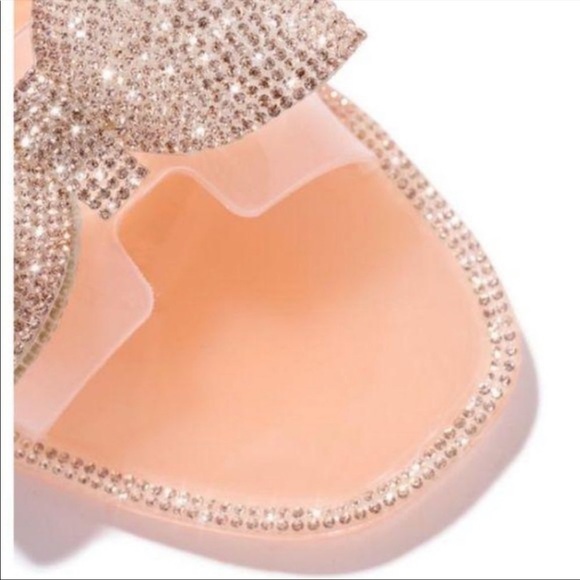 LAST ONE🚨Clear Rhinestone Bow Jelly Slide Sandals - Picture 6 of 8